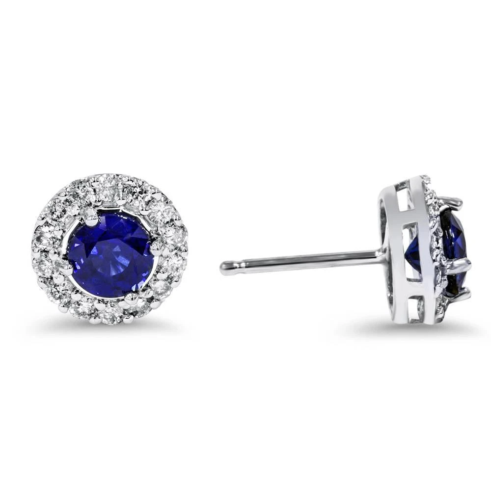 商品Pompeii3|2ct Halo Diamond Blue Sapphire Studs 14K White Gold (Not Enhanced),价格¥8389,第2张图片详细描述