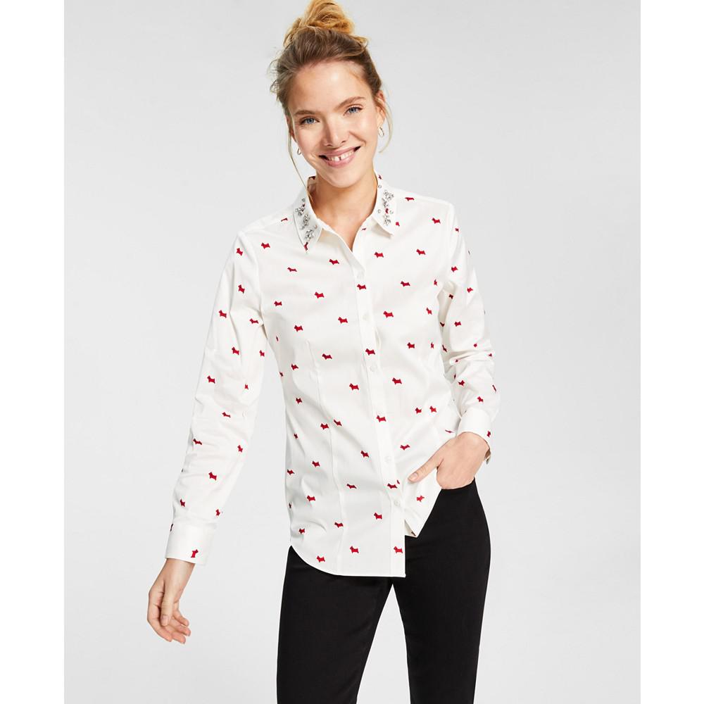 Women's Dog-Print Embellished-Collar Shirt, Created for Macy's商品第1张图片规格展示