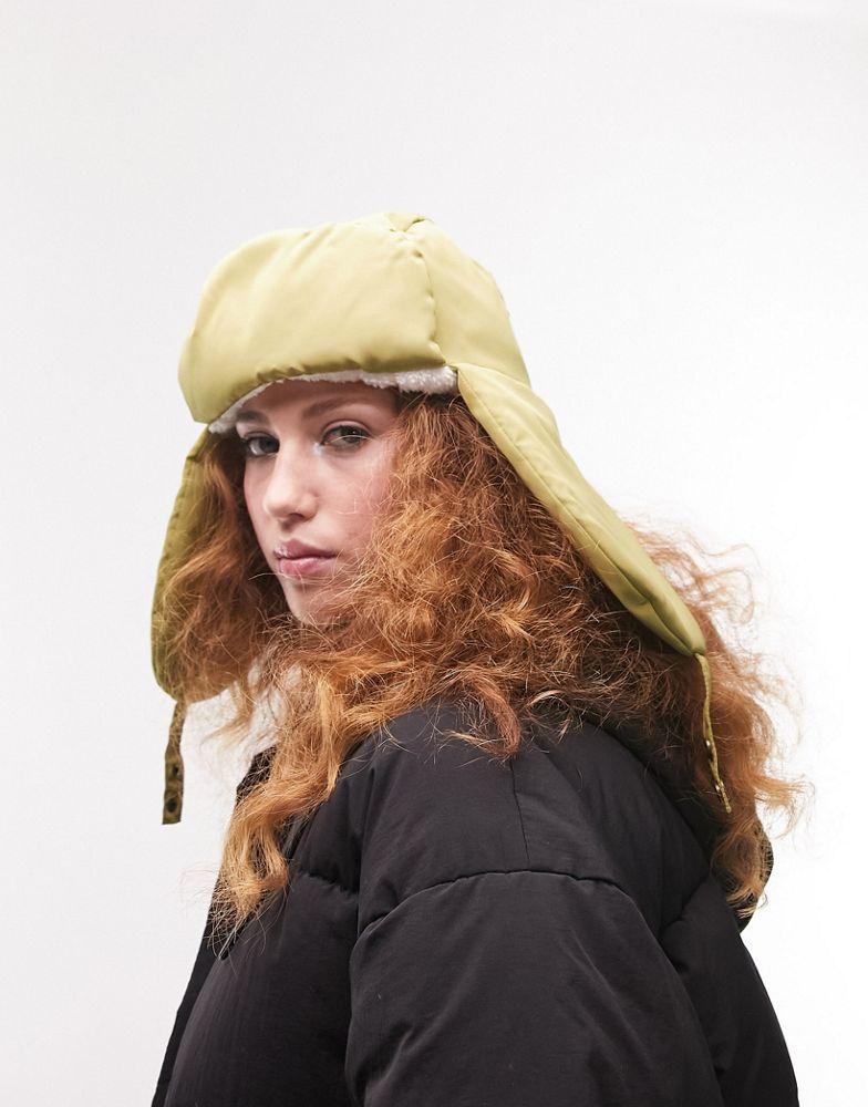 Topshop nylon trapper hat in khaki商品第3张图片规格展示
