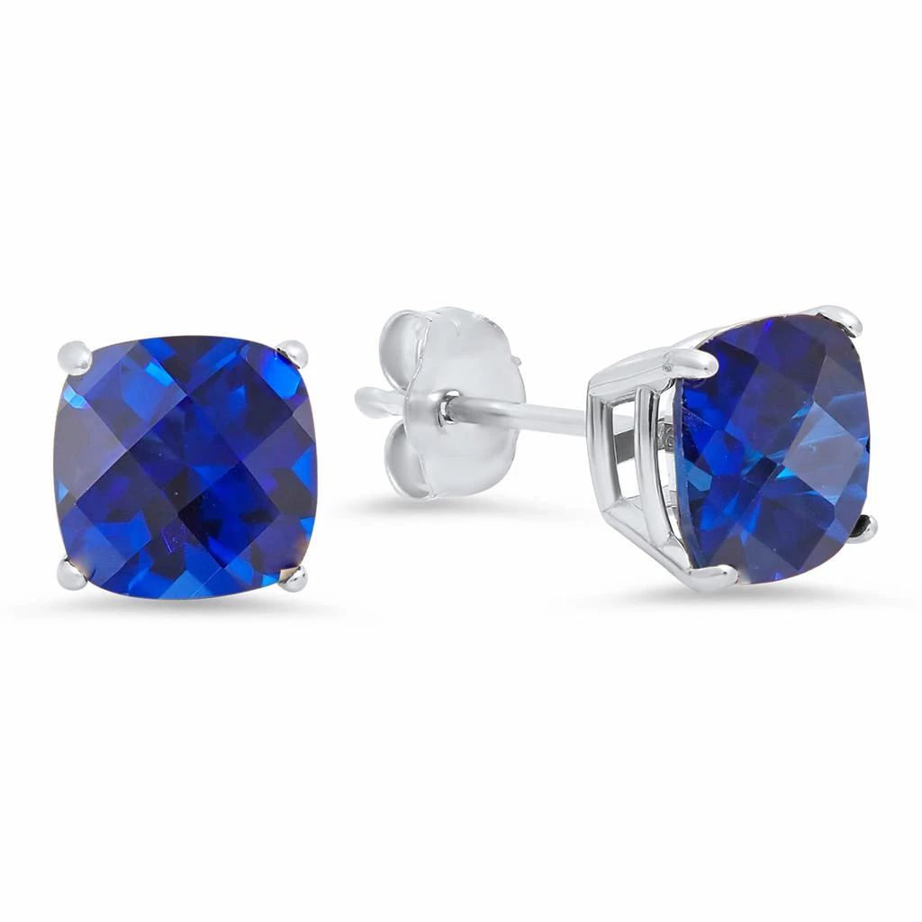 Sterling Silver Cushion-Cut Checkerboard Gemstone Stud Earrings (8MM) 商品