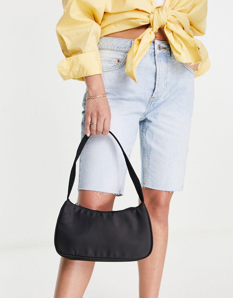 商品ASOS|ASOS DESIGN 90s curved shoulder bag in nylon in black  - BLACK,价格¥60,第1张图片
