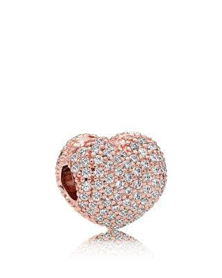 商品PANDORA|Sterling Silver & Cubic Zirconia Rose Pavé Open My Heart Charm,价格¥561,第1张图片详细描述