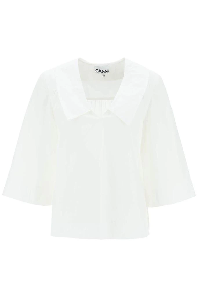 商品Ganni|V-NECK POPLIN BLOUSE,价格¥490,第1张图片