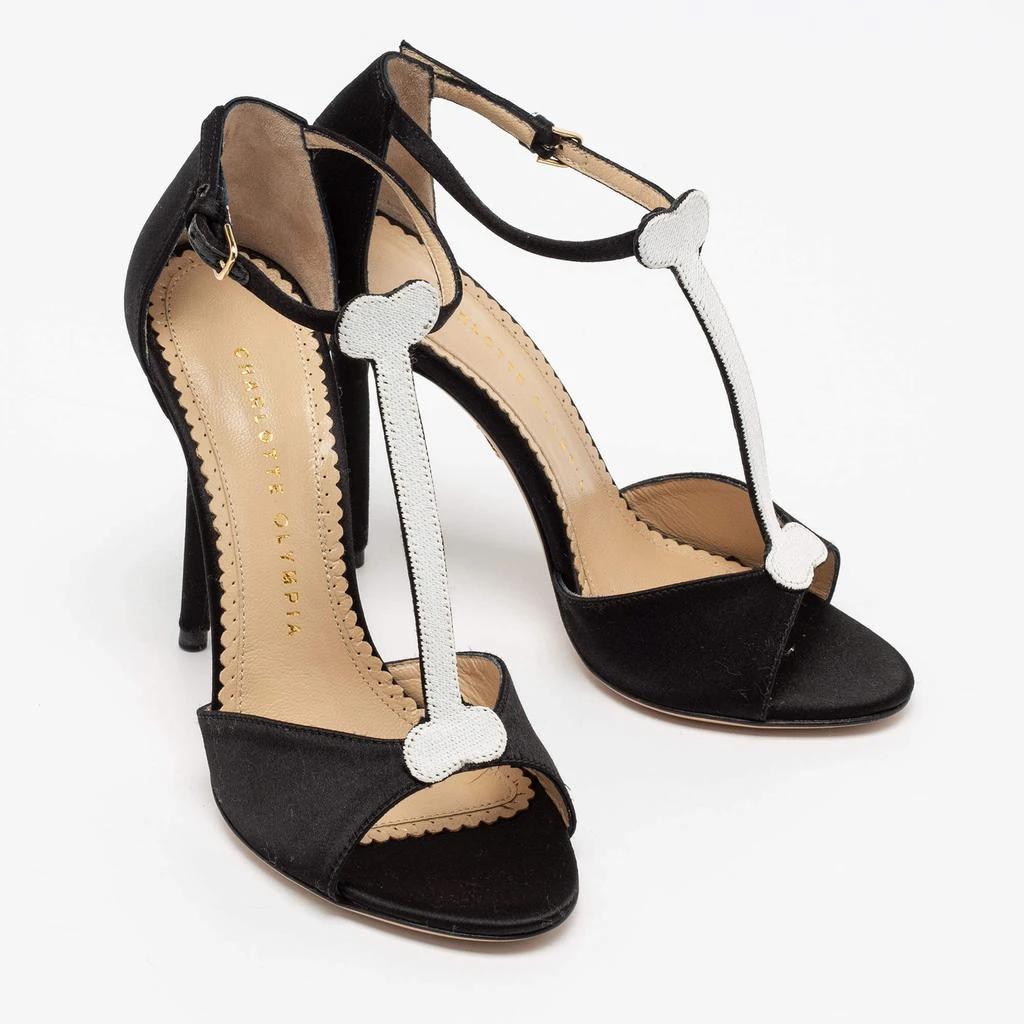 商品Charlotte Olympia|Charlotte Olympia Monochrome Satin Skeleton T Strap Sandals Size 36.5,价格¥1447,第4张图片详细描述