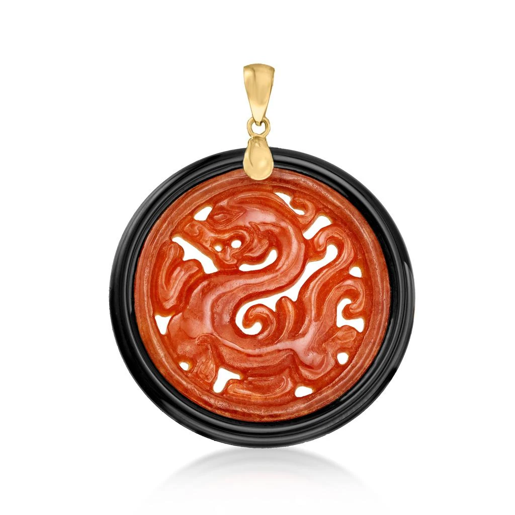 商品Ross-Simons|Red Jade and Black Agate Dragon Circle With 14kt Yellow Gold,价格¥1501,第1张图片