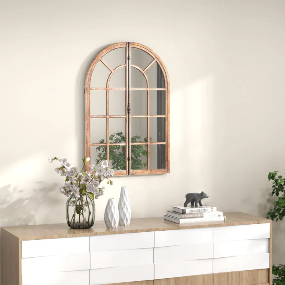 商品Hivvago|Arched Window Pane Farmhouse Wall Mounted Decorative Mirror-Nature,价格¥847,第2张图片详细描述