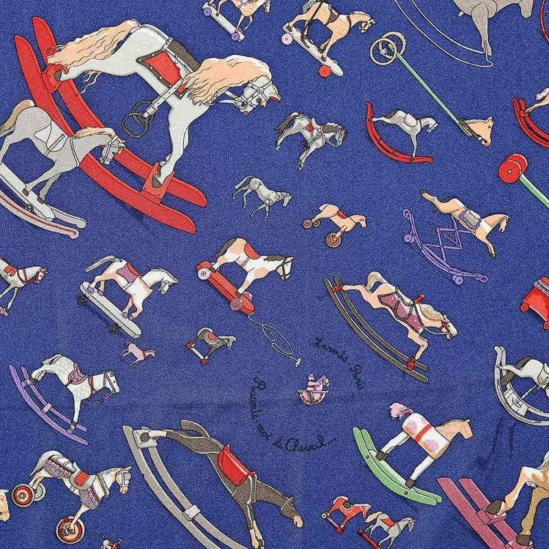 商品[二手商品] Hermes|Hermès Blue Raconte Moi Le Cheval Silk Gavroche Scarf,价格¥1227,第4张图片详细描述