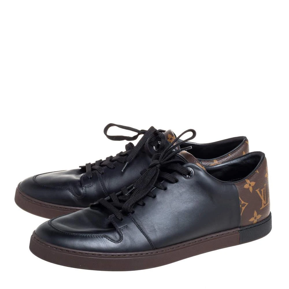 商品[二手商品] Louis Vuitton|Louis Vuitton Brown Monogram Canvas and Black Leather Low Top Sneakers Size 42,价格¥4145,第4张图片详细描述