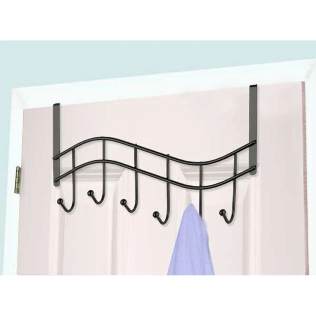 商品Home Basics|Home Basics Wave 6  Hook Over the Door Organizing Rack, Black Onyx,价格¥135,第1张图片
