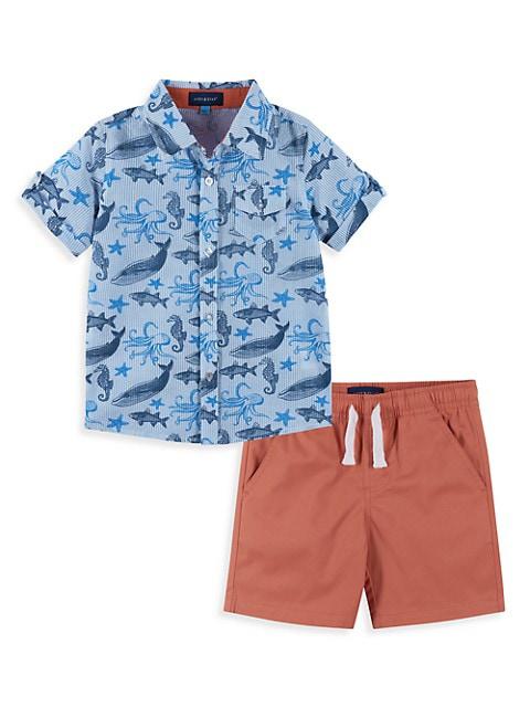 Little Boy's 2-Piece Oxford Short-Sleeve Shirt & Shorts Set商品第1张图片规格展示