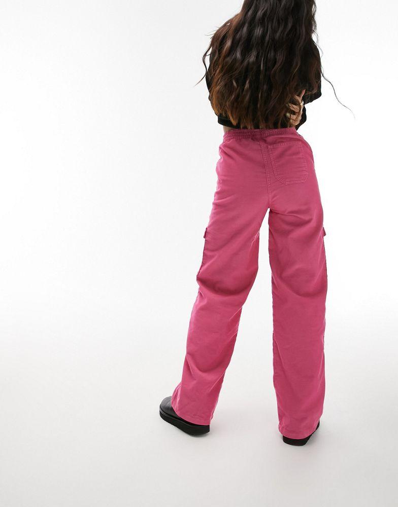 Topshop cord utility straight leg trouser in pink商品第3张图片规格展示