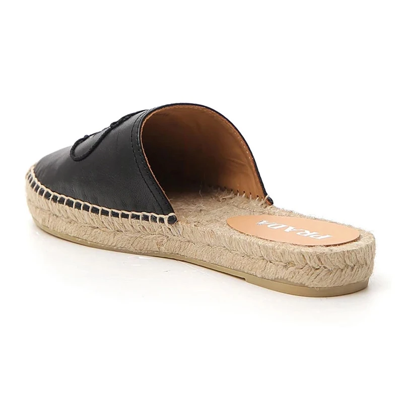 PRADA 女士黑色徽标麻底穆勒鞋  1S154M-034-F0002 商品