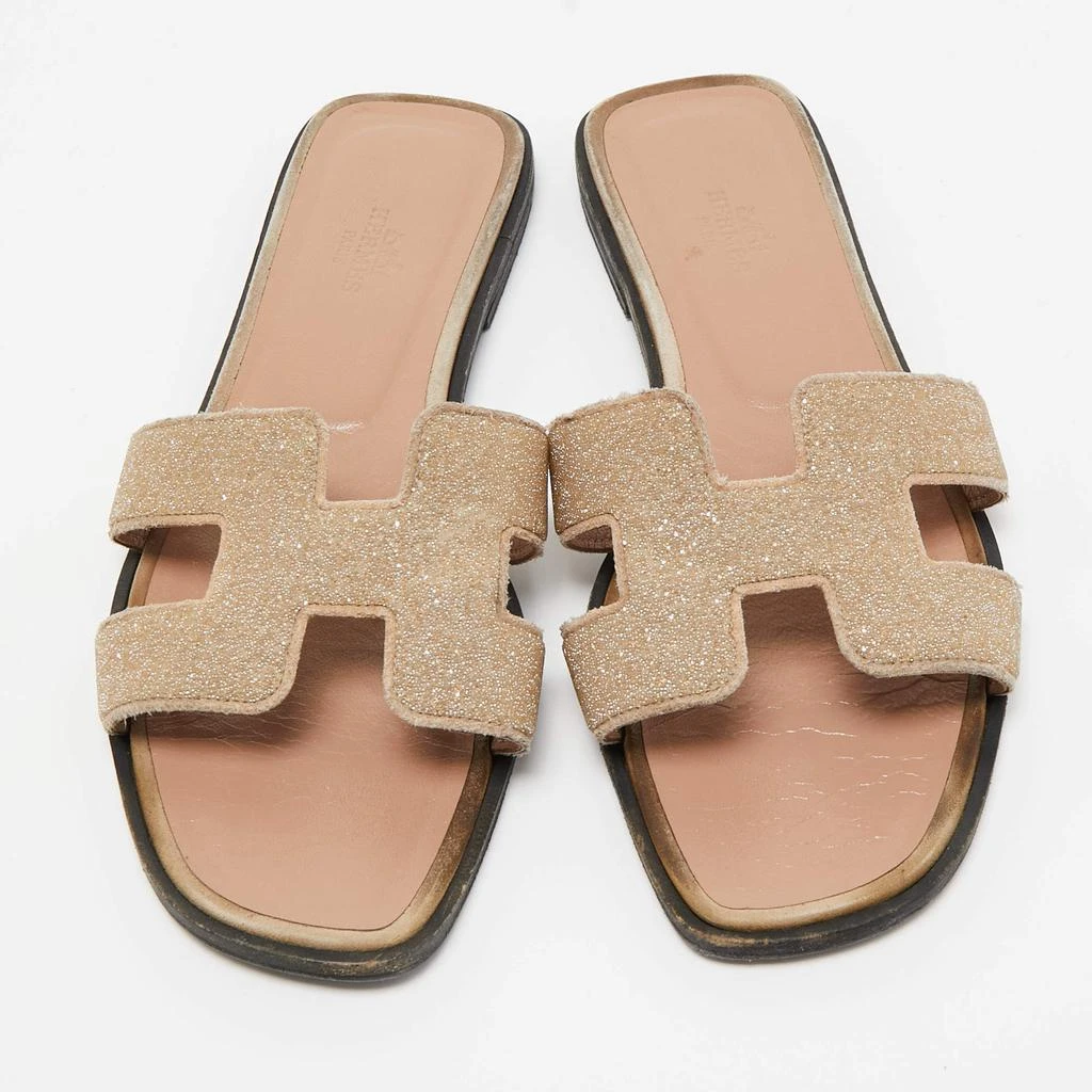 商品[二手商品] Hermes|Hermes Pink Powder Beads Oran Flat Slides Size 38,价格¥3735,第3张图片详细描述