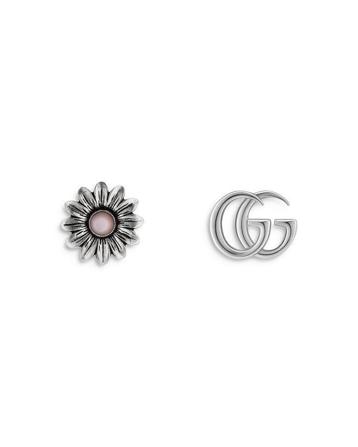 商品Gucci|Sterling Silver Mother of Pearl Flower & Logo Mismatch Stud Earrings,价格¥2566,第4张图片详细描述