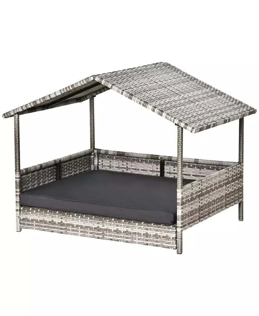 商品PawHut|Elevated Wicker Dog House, Raised Rattan Pet Bed Cabana Canopy, Grey,价格¥693,第2张图片详细描述