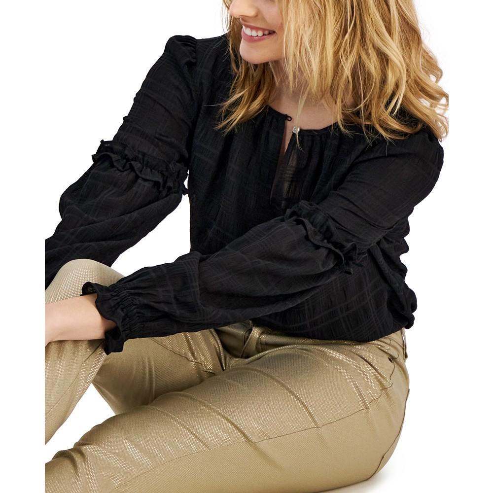 商品Tommy Hilfiger|Women's Textured Keyhole Ruffle-Sleeve Blouse,价格¥343,第5张图片详细描述