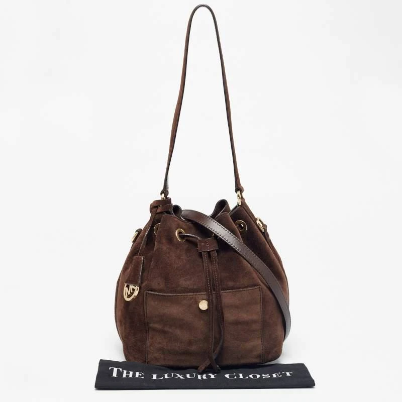 Michael Kors Dark Brown Suede and Leather Greenwich Bucket Bag 商品