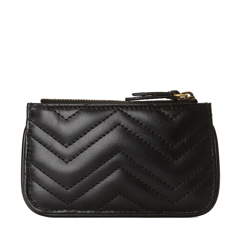 商品Gucci|【预售3-7天】GUCCI/古驰 21秋冬GG Marmont系列 女士黑色V型绗缝皮革复古金饰双G钥匙包‎671773DTDHT1000,价格¥3065,第4张图片详细描述