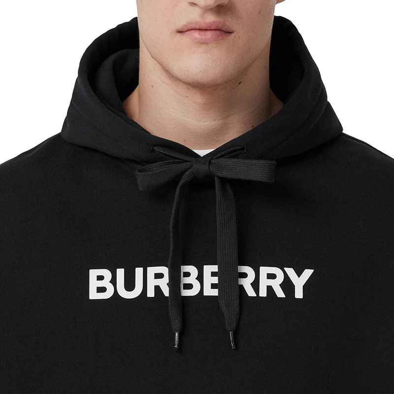 【预售3-7天】BURBERRY/博柏利 男士黑色棉质翻面绒白色徽标印花连帽衫80553181 商品