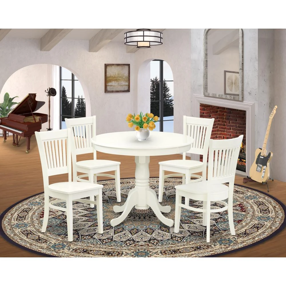 商品East West Furniture|ANVA5-LWH-W - 5-Piece Kitchen Dining Set- 4 Wooden Chairs and Dining Room Table - Wooden Seat and Slatted Chair Back (Linen White Finish),价格¥5067,第1张图片