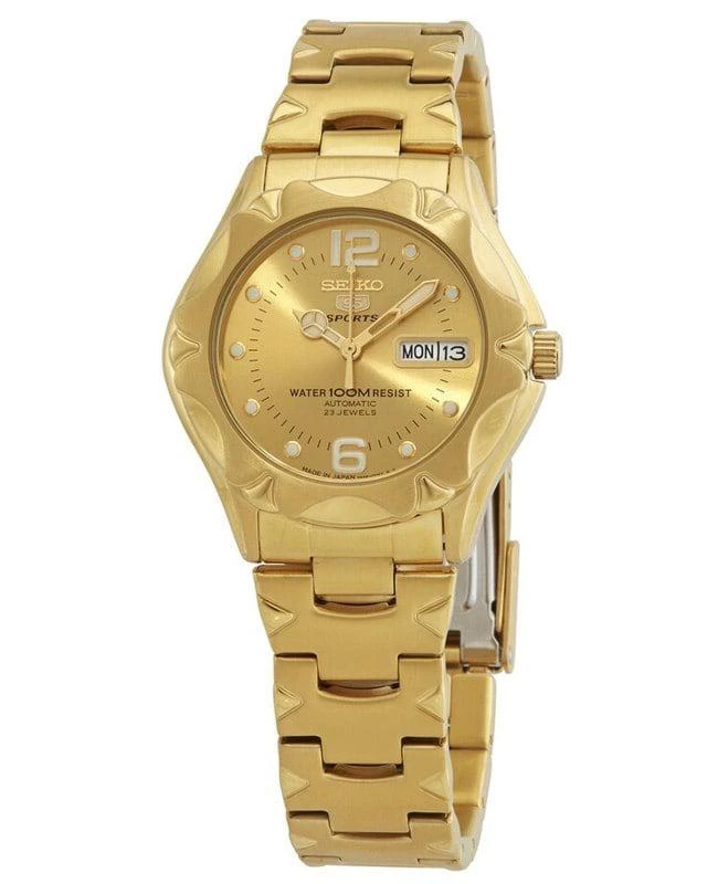 商品Seiko|Seiko 5 Automatic Gold Dial Gold Tone Steel Men's Watch SNZ460J1,价格¥1619,第1张图片