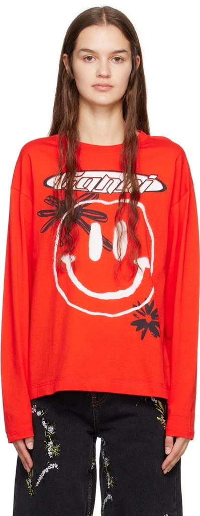 商品Ganni|Red Relaxed Long Sleeve T-Shirt,价格¥746,第1张图片