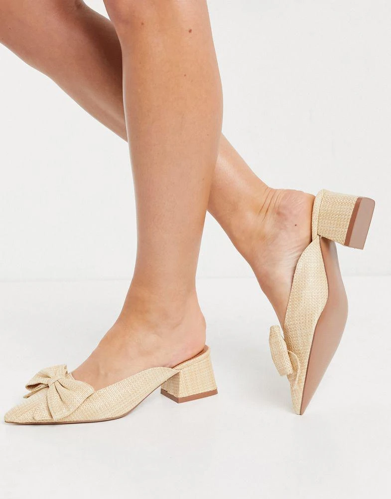 商品ASOS|ASOS DESIGN Wide Fit Summer bow mid heeled mules in natural,价格¥122,第2张图片详细描述