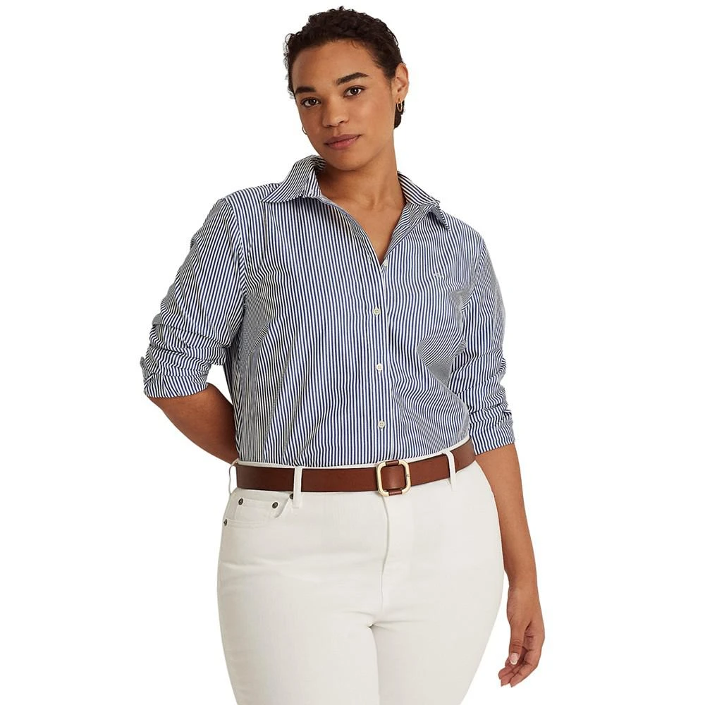 商品Ralph Lauren|Plus-Size Striped Easy Care Cotton Shirt,价格¥670,第1张图片
