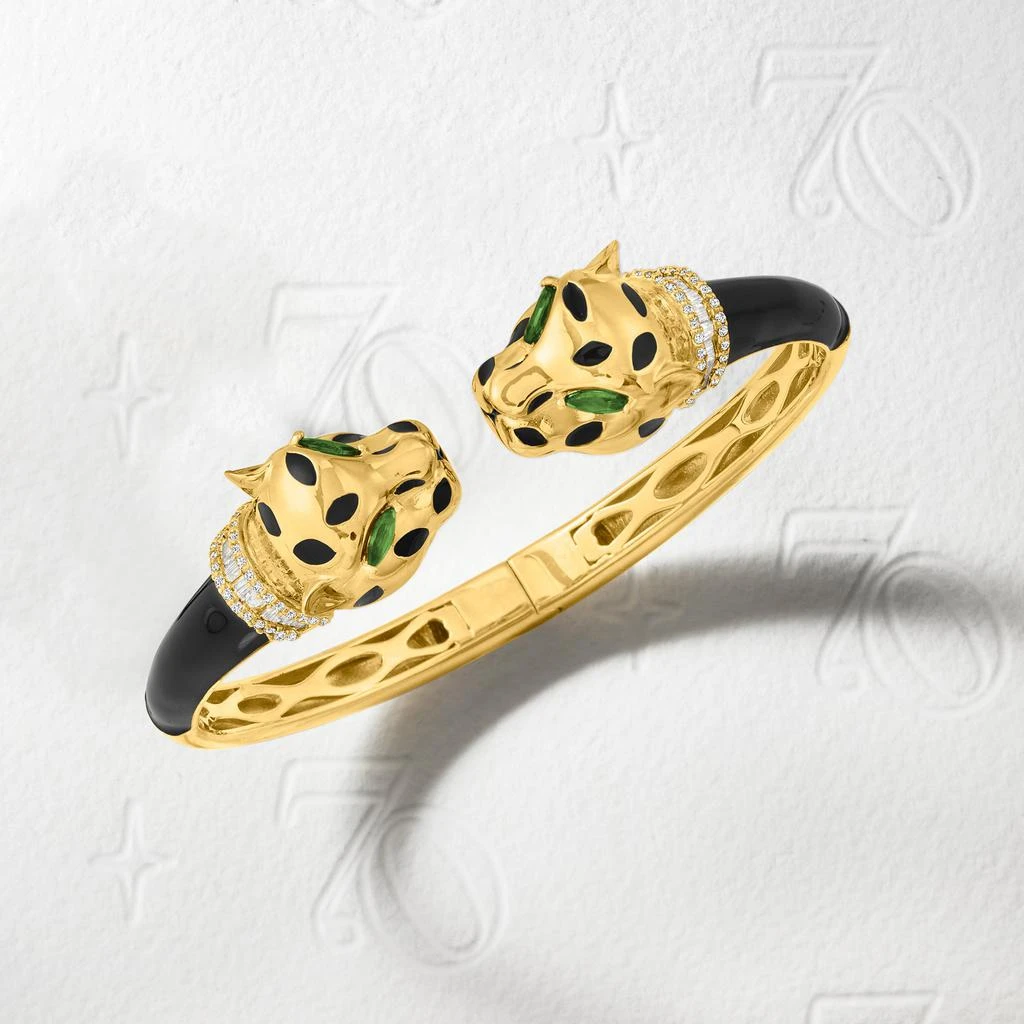 商品Ross-Simons|White Zircon and . Green Chrome Diopside Panther Bangle Bracelet in 18kt Gold Over Sterling With Black Enamel,价格¥2601,第5张图片详细描述
