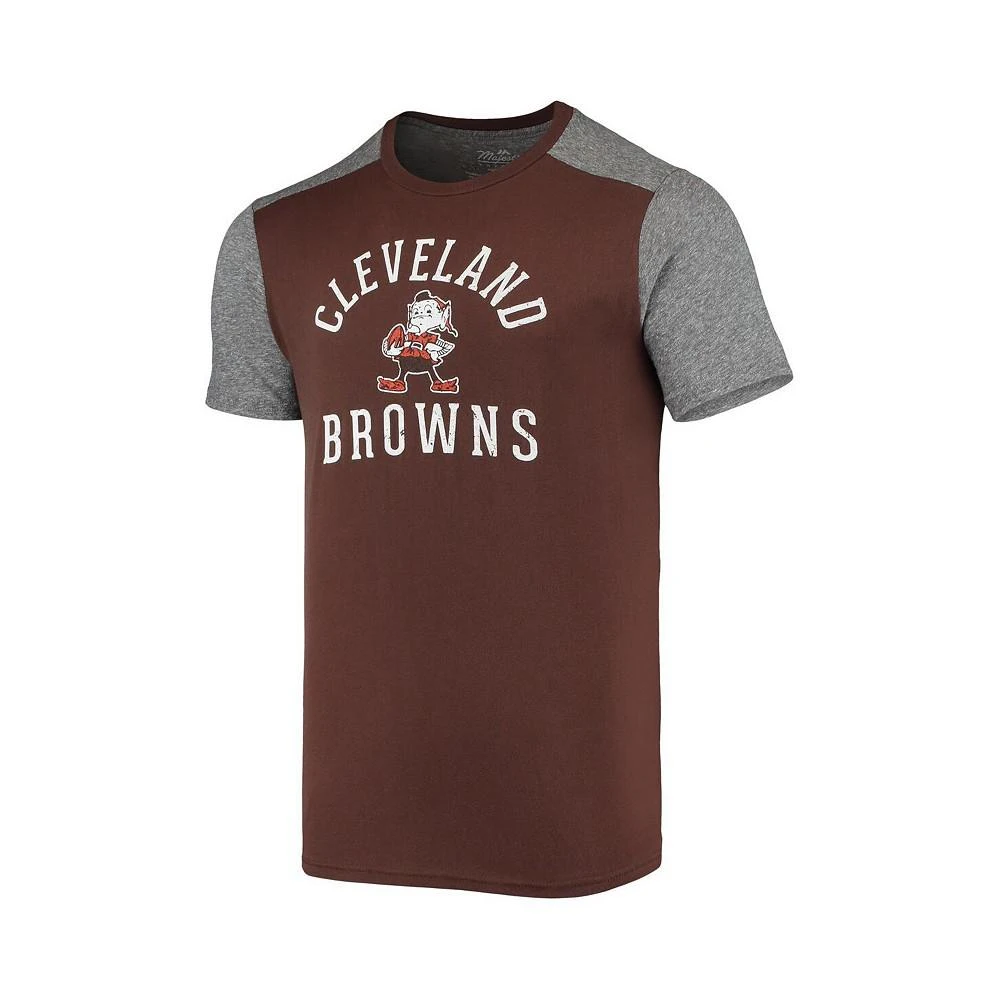 商品Majestic|Men's Threads Brown, Heathered Gray Cleveland Browns Gridiron Classics Field Goal Slub T-shirt,价格¥334,第2张图片详细描述