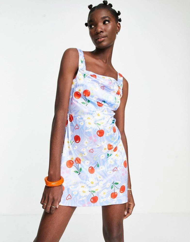 商品[国内直发] ASOS|【无吊牌】ASOS DESIGN cowl neck mini dress in cherry and daisy print,价格¥147,第1张图片