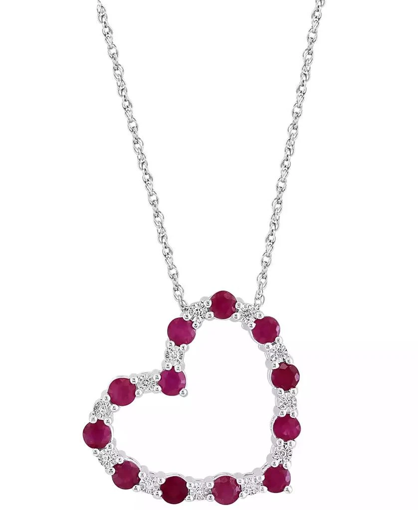 商品Effy|EFFY® Sapphire & Diamond (1/20 ct. t.w.) Open Heart 18" Pendant Necklace in Sterling Silver (Also available in Ruby and Emerald),价格¥1260,第1张图片