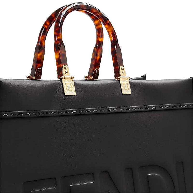 【预售3-7天】FENDI/芬迪SHOPPING SUNSHINE系列 黑色小牛皮饰有机玻璃手柄手提购物包 8BH372ABVLF0KUR 商品