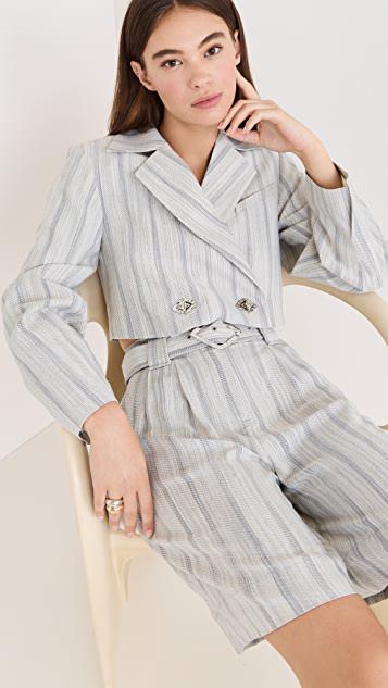 商品Ganni|垂褶条纹西装外套,价格¥2757,第1张图片