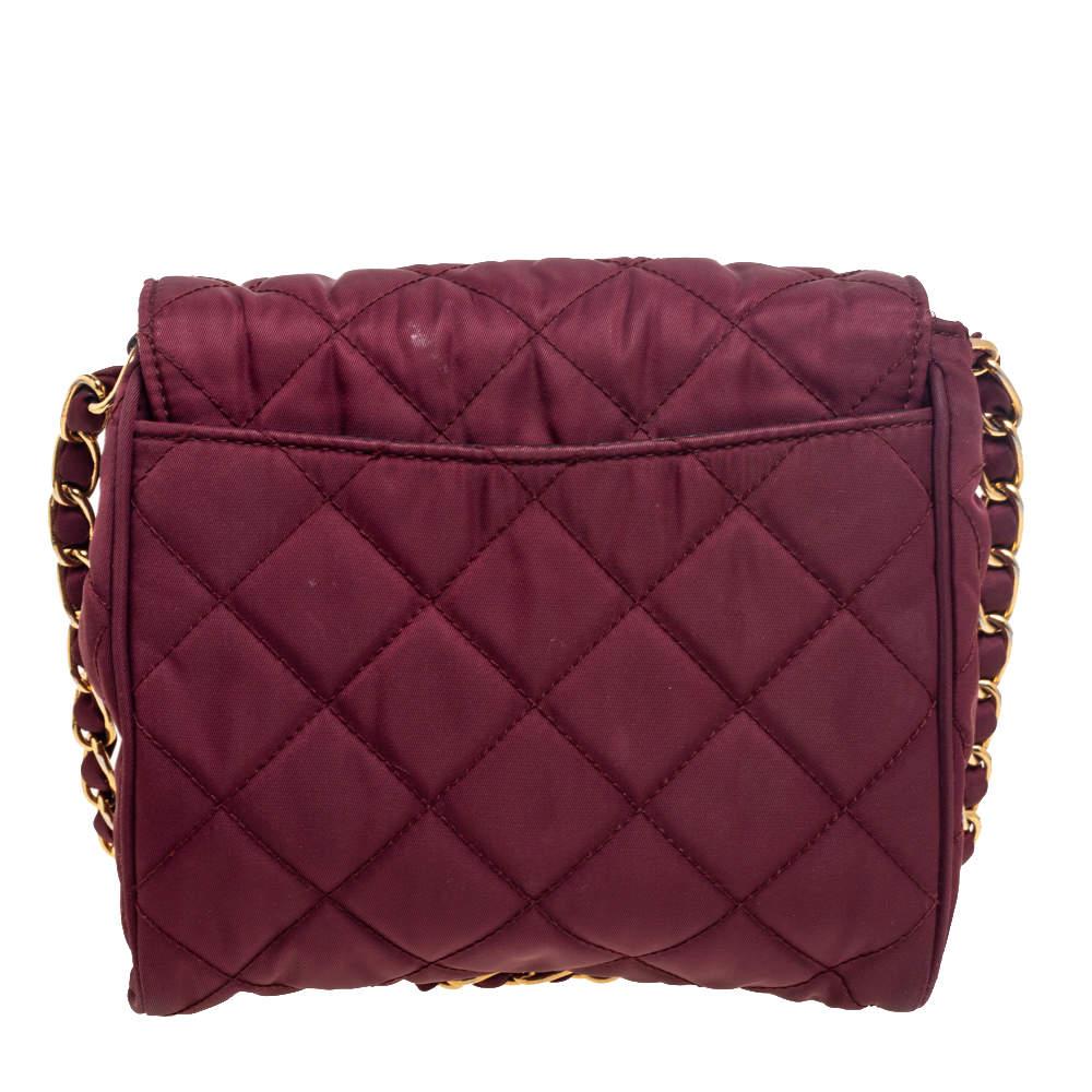 Prada Burgundy Quilted Satin Flap Chain Shoulder Bag商品第4张图片规格展示