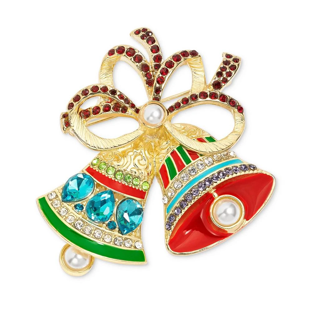 商品Holiday Lane|Gold-Tone Mixed Stone Bow & Bell Pin, Created for Macy's,价格¥60,第1张图片