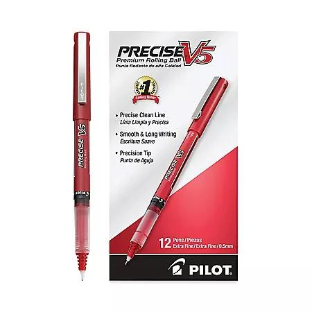 商品Pilot|Pilot Precise V5 Roller Ball Precision Point Stick Pens, Extra-Fine, Red, 12 ct.,价格¥122,第3张图片详细描述