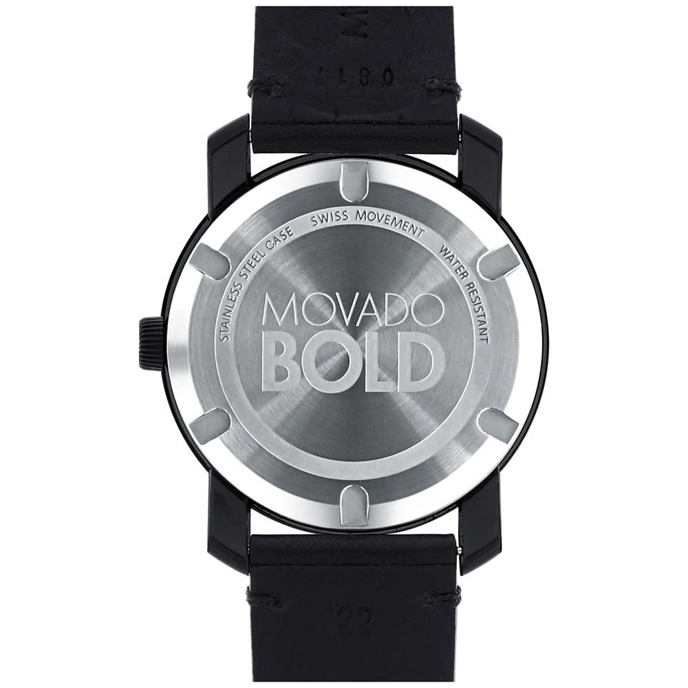 商品Movado|Men's Swiss Bold Black Leather Strap Watch 42mm 3600306,价格¥2673,第4张图片详细描述