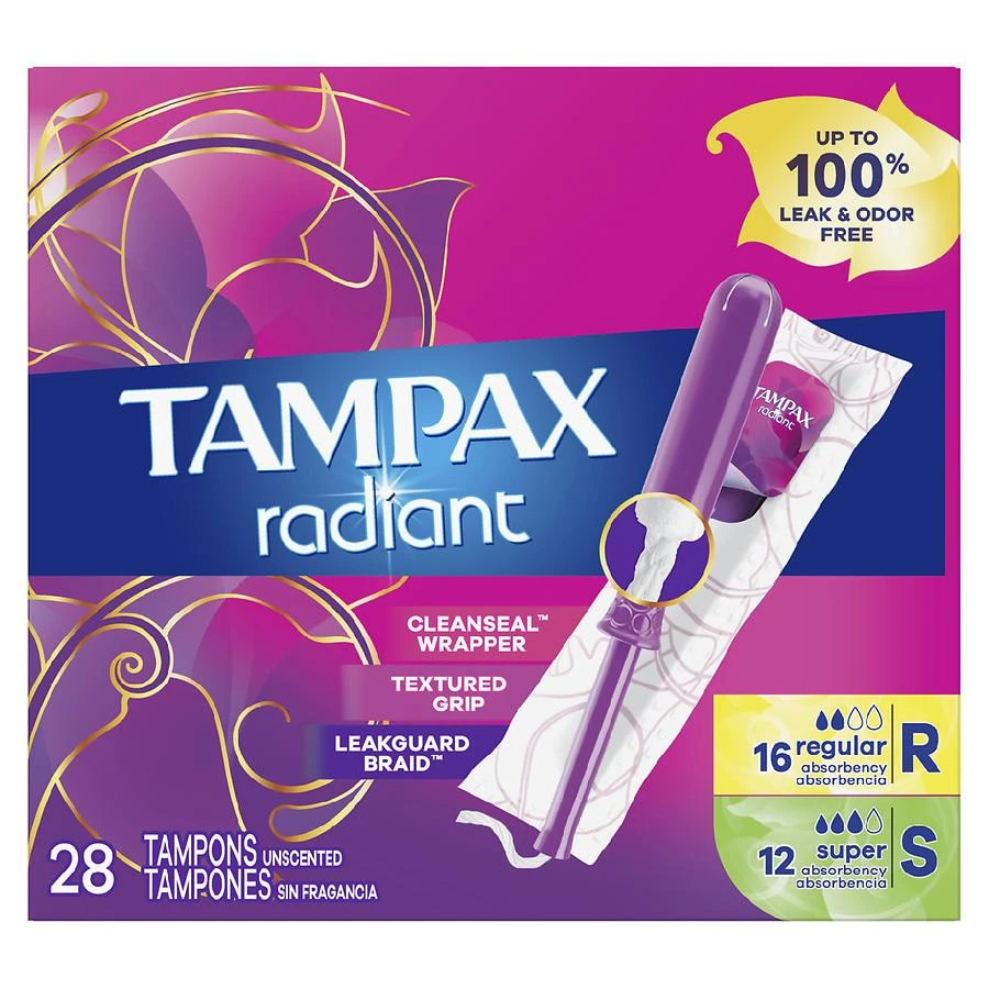 商品Tampax|Radiant Tampons, Multipack Unscented, Regular + Super Absorbency,价格¥86,第1张图片