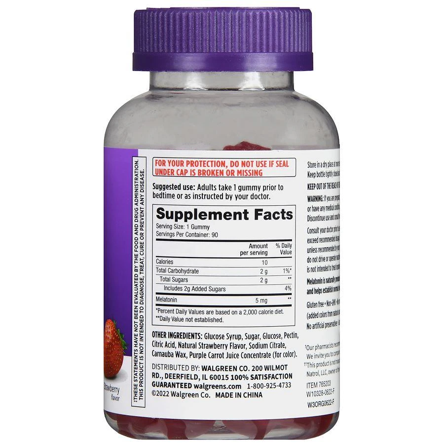 商品Walgreens|Melatonin 5 mg Gummies Strawberry,价格¥97,第3张图片详细描述