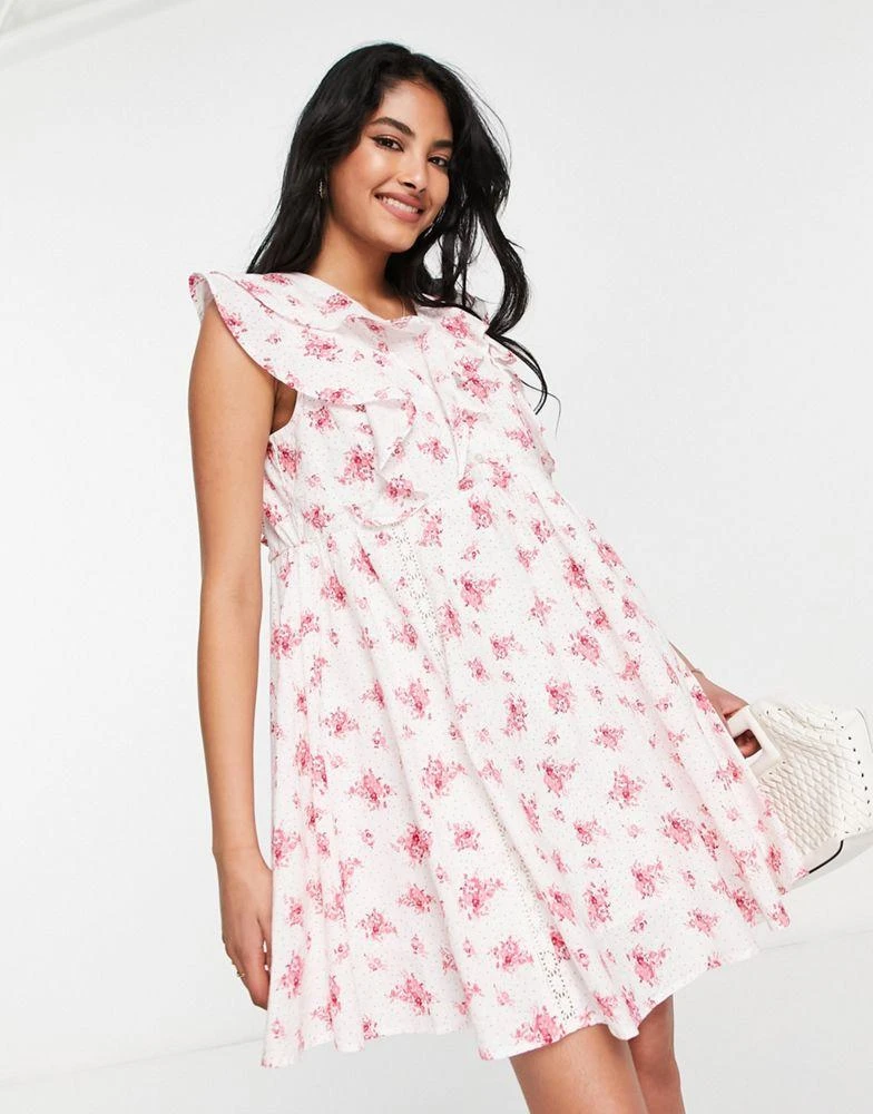 商品River Island|River Island frill smock mini dress in pink,价格¥253,第1张图片