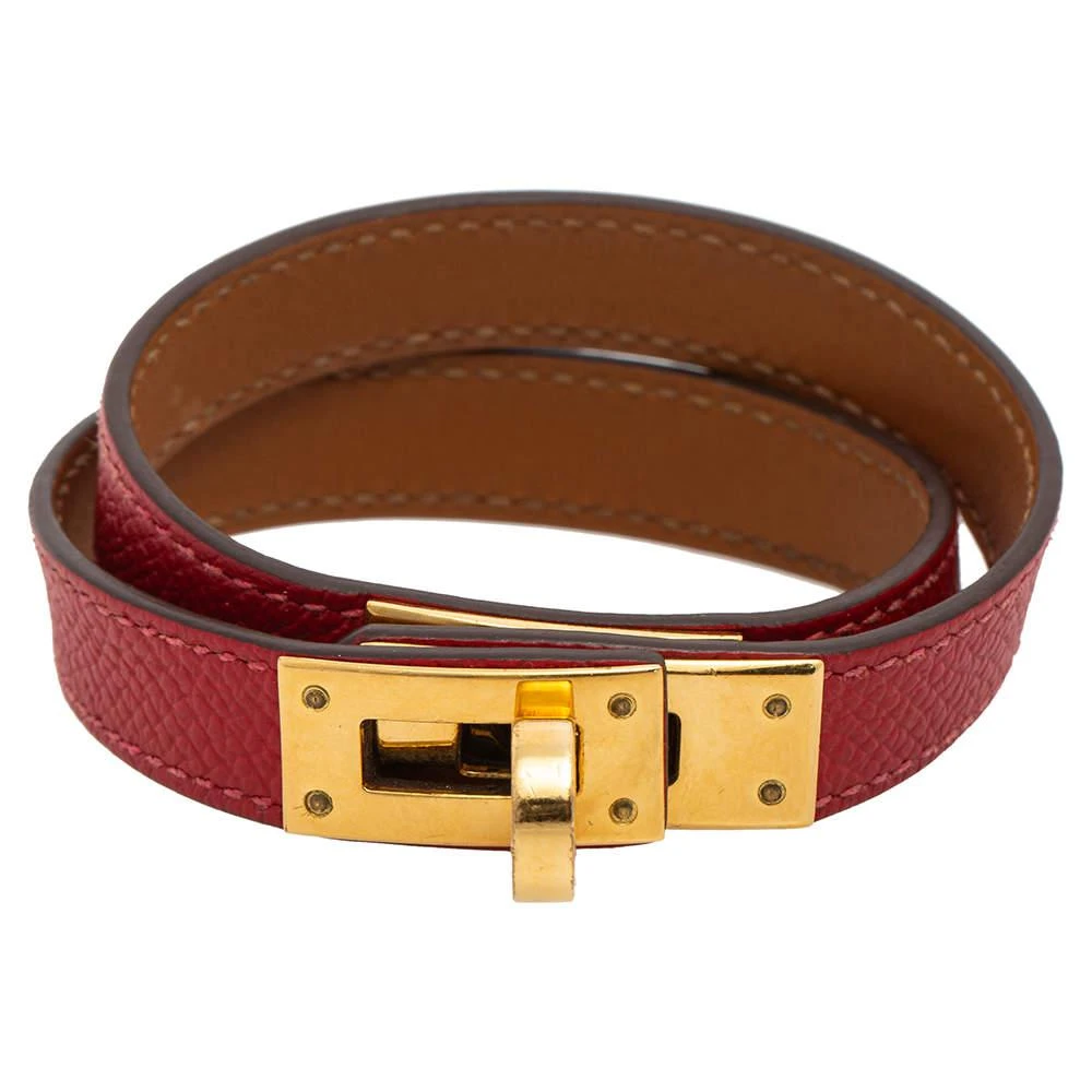 商品[二手商品] Hermes|Hermes Red Epsom Leather Gold Plated Double Wrap Kelly Bracelet,价格¥2337,第1张图片