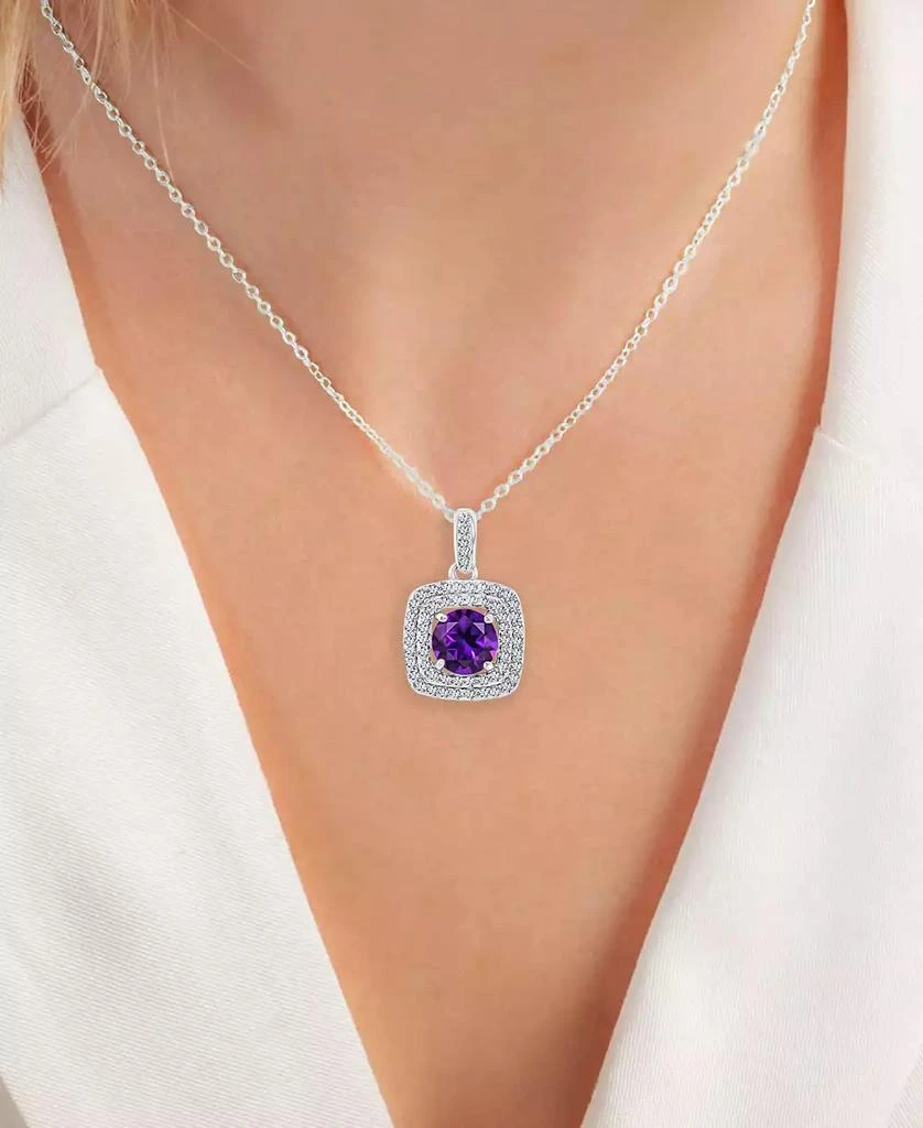 商品Macy's|Amethyst (1-1/5 ct. t.w.) & Lab-Grown White Sapphire (1/3 ct. t.w.) Square Halo Birthstone Pendant Necklace in Sterling Silver, 16" + 2" extender (Also in Additional Birthstones),价格¥325,第2张图片详细描述