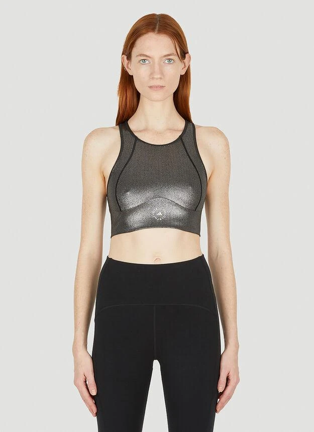 商品Adidas|Logo Print Metallic Crop Top in Black,价格¥489,第1张图片