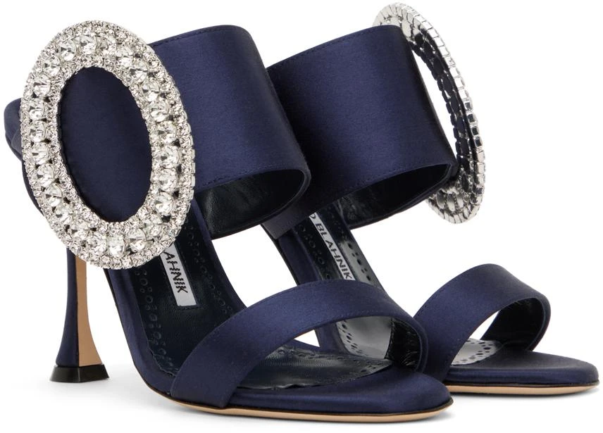 商品Manolo Blahnik|Navy Fibiona Heeled Sandals,价格¥3812,第4张图片详细描述