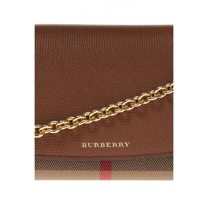 BURBERRY/博柏利 女士棕色皮革拼格纹帆布钱包 商品