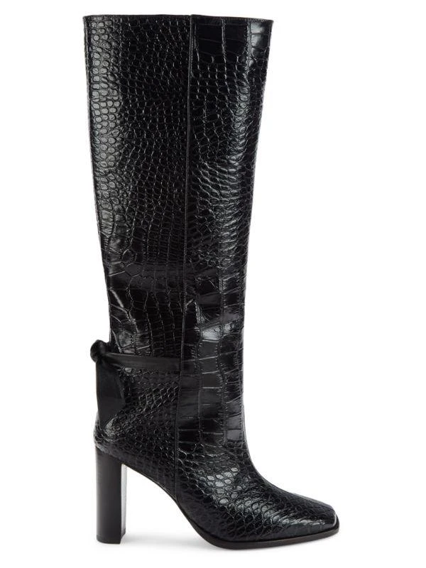 商品Alexandre Birman|Clarita Croc Embossed Leather Knee High Boots,价格¥2608,第1张图片