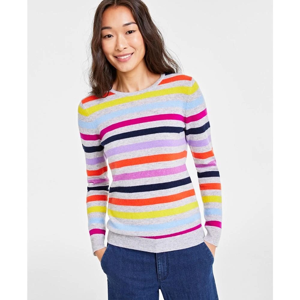 商品Charter Club|Women's 100% Cashmere Striped Crewneck Sweater, Regular & Petite, Created for Macy's,价格¥394,第1张图片