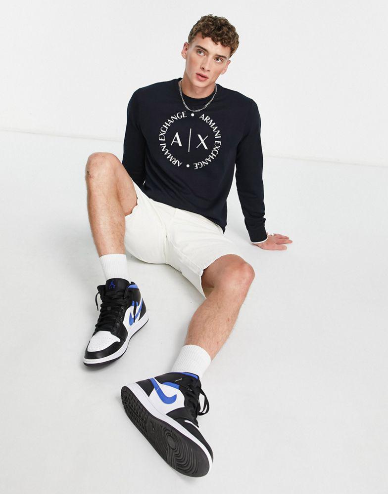 Armani Exchange circle logo crew neck sweat in navy商品第4张图片规格展示