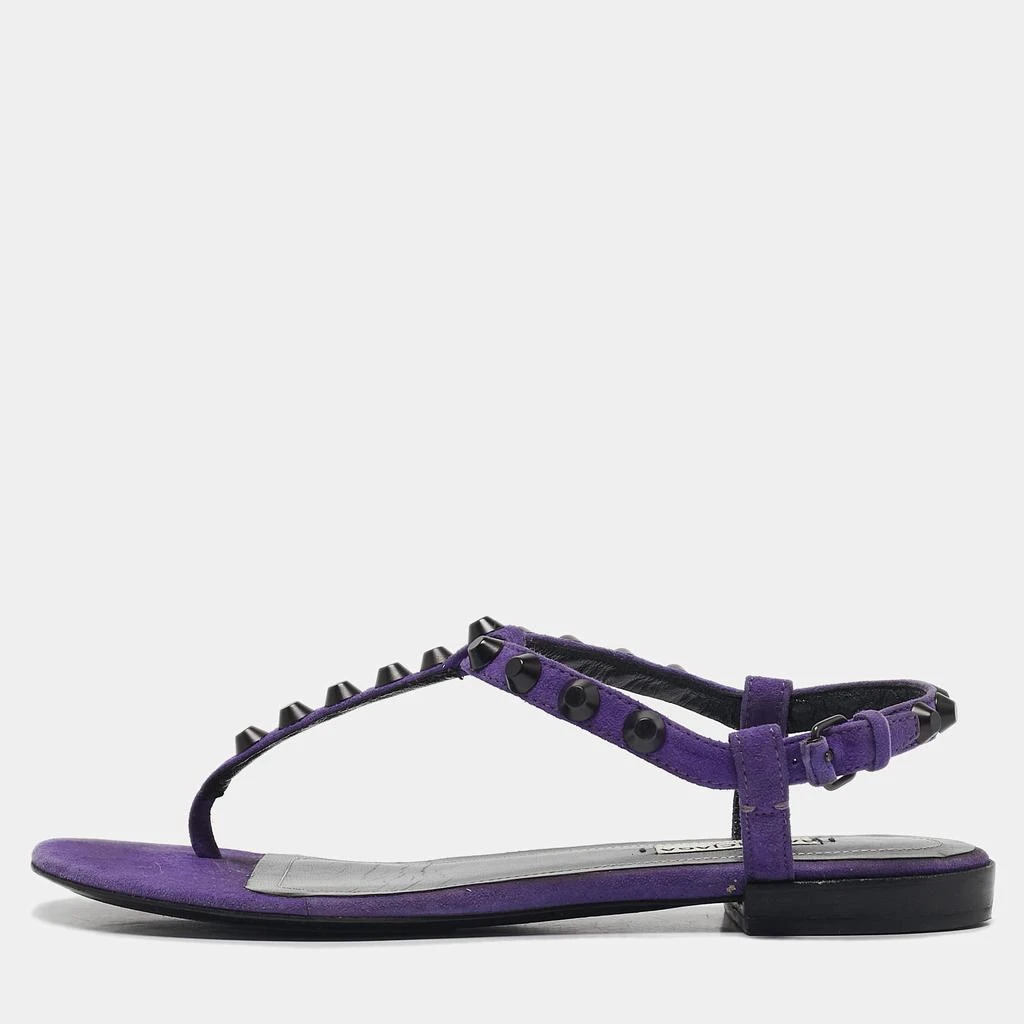 商品[二手商品] Balenciaga|Balenciaga Purple Suede Arena Flat Sandals Size 37,价格¥2140,第1张图片